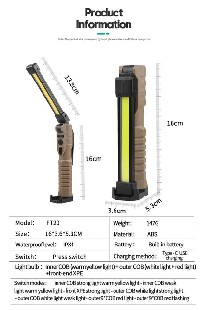 Portable Folding COB XPE LED Work Light Rechargeable Inspection Lamp