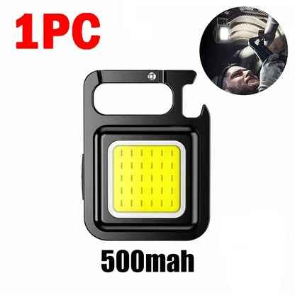 Mini Multifunctional Keychain LED Flashlight USB Rechargeable Portable Flashlight Outdoor Camping Torch Emergency Lantern 500Mah