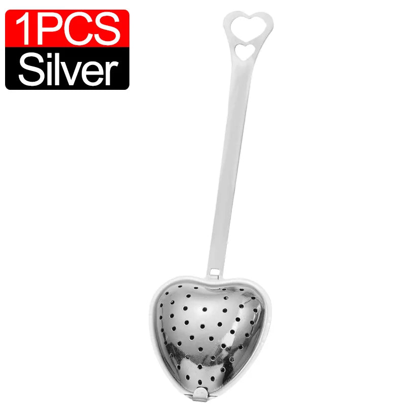 10/1pc Handle Heart-shaped Tea Filter Stainless Steel Mesh Heart Shaped Tea Strainer Spoon Tea Infuser Spoon Kitchen Accessories