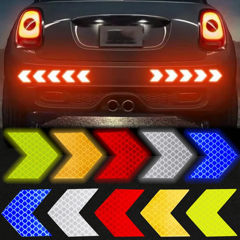Car Reflective Arrow Sign Tape Stickers – Hazard Warning Safety Decals for Car Bumper & Trunk (10pcs/Set)