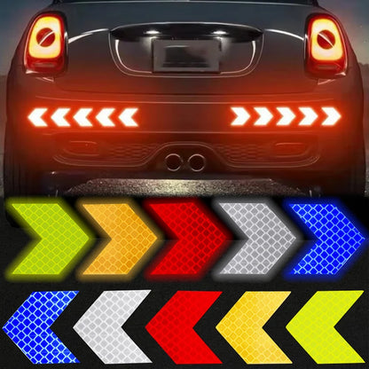 Car Reflective Arrow Sign Tape Stickers – Hazard Warning Safety Decals for Car Bumper & Trunk (10pcs/Set)