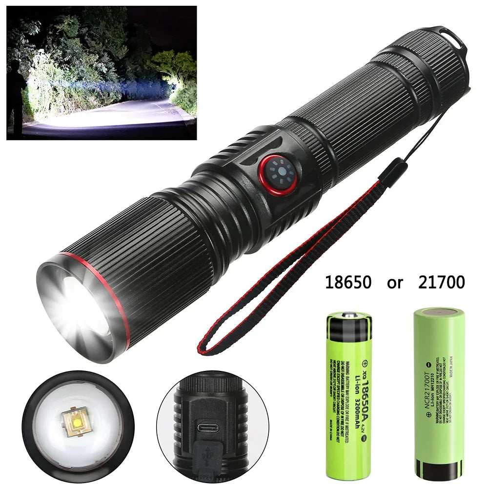 LED High Power Strong Light Long-range Tactical Flashlight Type-C Charging Waterproof Outdoor Emergency Lighting Spotlight