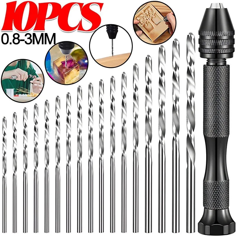 Mini Hand Drill with 0.8-3.0mm Drill Bits Set Rotary Tools for Jewellery Models Hobby DIY Wood Craft Handmade Tool Accessories