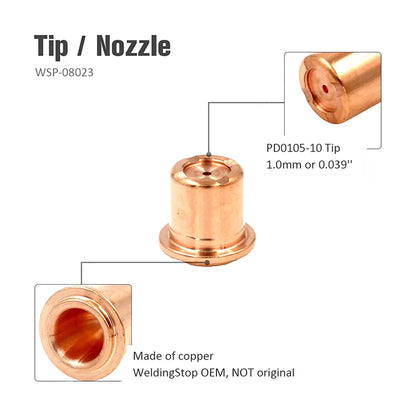 20pcs Plasma Electrode PR0109 Nozzle Tip 1.0mm PD0105 For A81 Cutting Torch Durable Plasma Cutter Consumables Welding Parts
