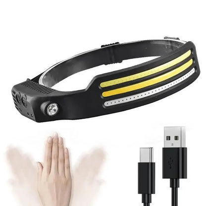 COB LED Headlamp USB Rechargeable Head Torch 5 Modes Built-in Battery