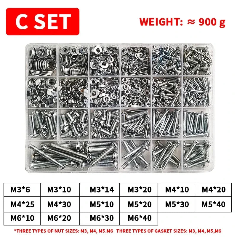 M3-M6 Phillips Pan Head Self-Tapping Screw Assortment Kit with Nuts and Washers Stainless Steel Fastener Set for DIY Machinery