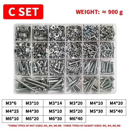 M3-M6 Phillips Pan Head Self-Tapping Screw Assortment Kit with Nuts and Washers Stainless Steel Fastener Set for DIY Machinery