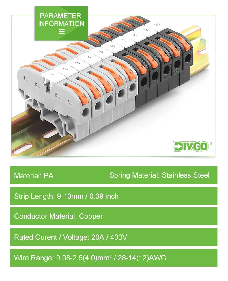 Din Rail 211 Wire Connector Quick Splice Universal Terminal Block with Conductive Strip and Number Marker