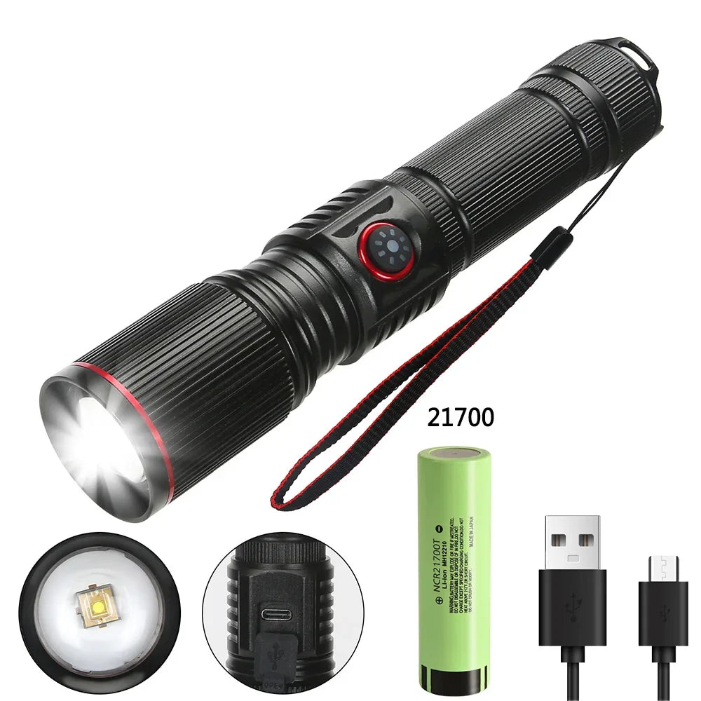 LED High Power Strong Light Long-range Tactical Flashlight Type-C Charging Waterproof Outdoor Emergency Lighting Spotlight