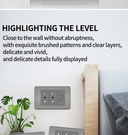 Stainless Steel Wall Socket 118x75mm Italian-Style with USB-C Schuko Chilean Plug Brushed Finish for Home Office