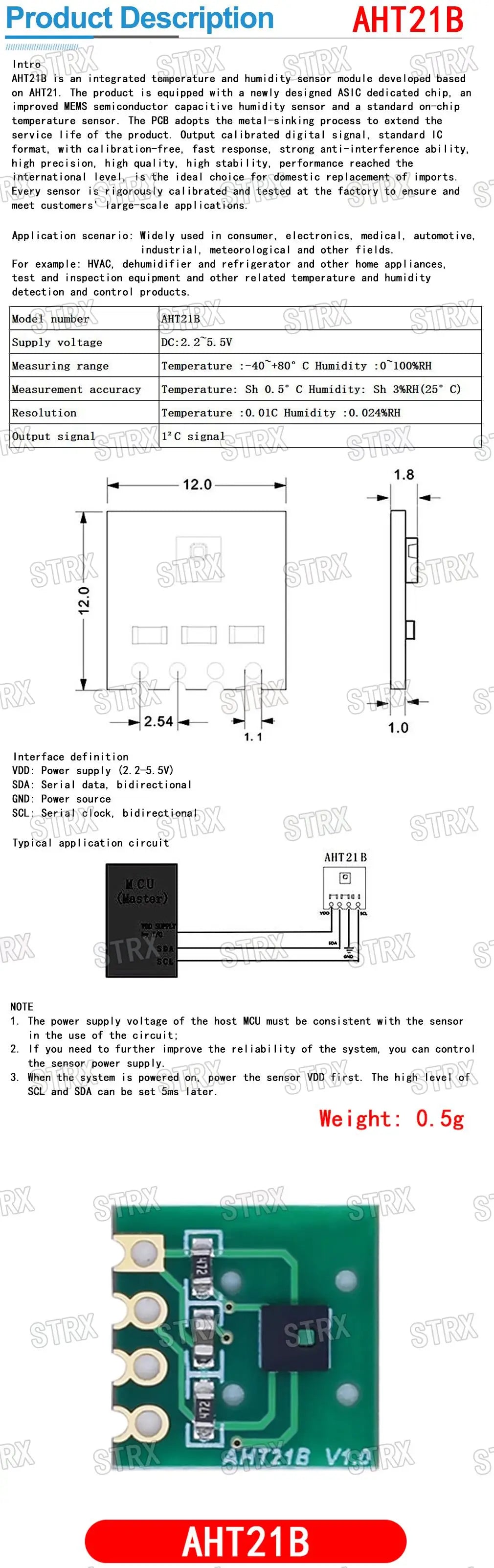 AHT10 AHT20 AHT21B AHT25 High-Precision Digital Temperature & Humidity Sensor Module with I2C