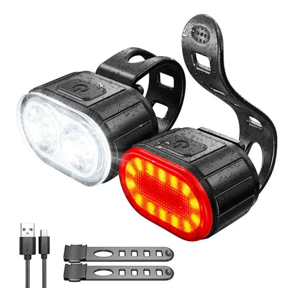Rechargeable Bike Light Set Front Light with Taillight Mini Night Safety Warning Bicycle Accessories for Night Outdoor Cycling