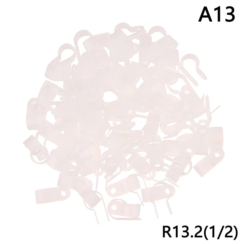 100Pcs/Pack U-Type R-Type Nylon Clamp Cable Clips Plastic Hose Fasteners Mount Fix Hardware Electrical Fitting Wire Management