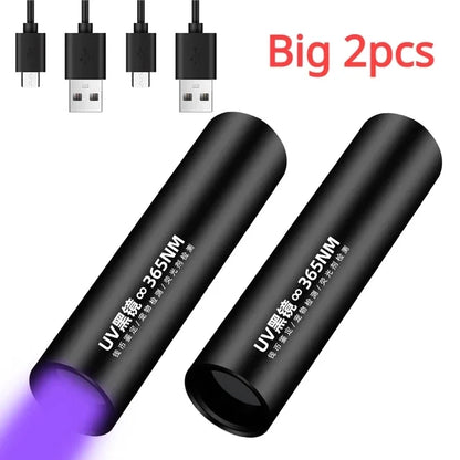 5W 365nm Mini UV Flashlight USB Rechargeable Ultraviolet Torch Pets Urine Cat tinea Money Ore Scorpion Detection Purple Light