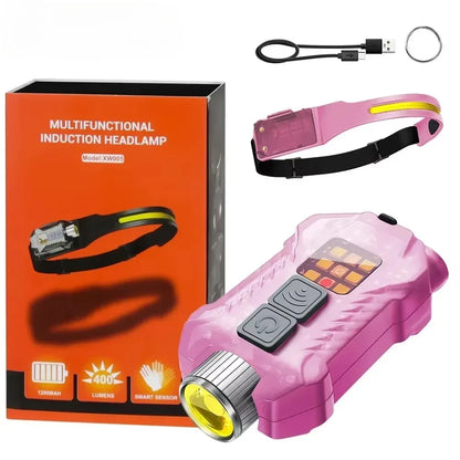 LED+COB Dual Light Source Induction Headlight Detachable 2-in-1 Flashlight 9-level Dimming Outdoor Multifunctional Fishing Torch