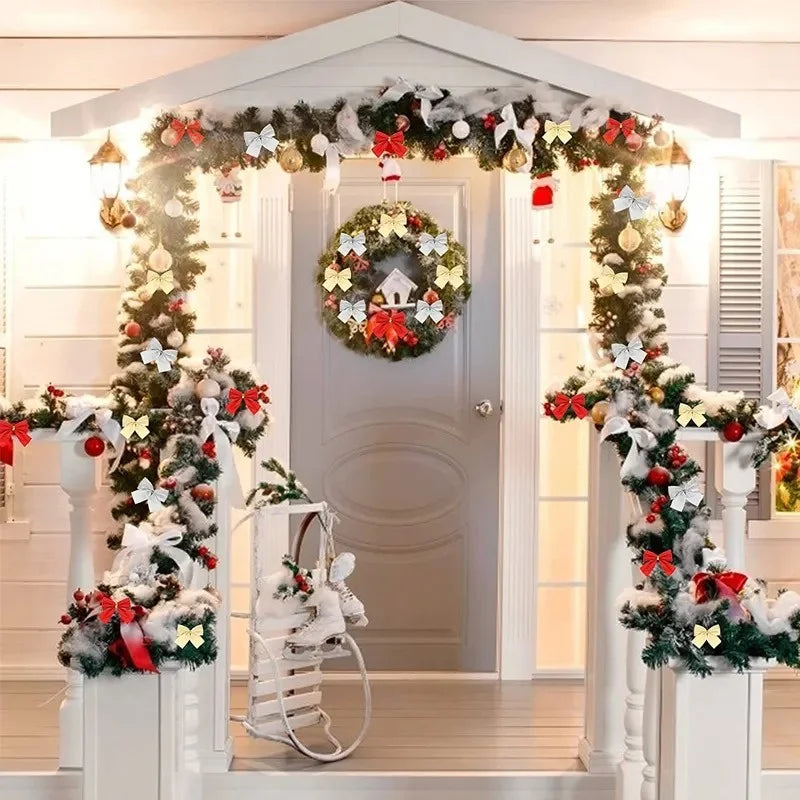 12/36pcs Christmas Bow Christmas Decorations For Home Gold Red Bowknot Xmas Tree Ornaments New Year 2024 Navidad Decor Supplies