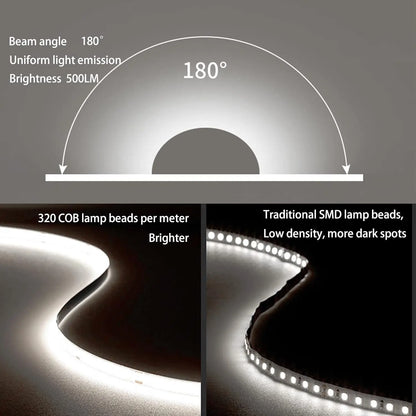 DC 5V USB LED COB Strip White Warm White LED Strip Light TV Background Lighting Tape Home Decor Lamp 1- 5m LED String Light