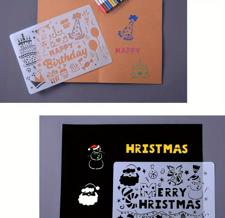 A4 5pcs/set  DIY Painting Template Wall Stencil Airbrush Scrapbook Coloring Embossing Album Diary Christmas Drawing Copy Templat