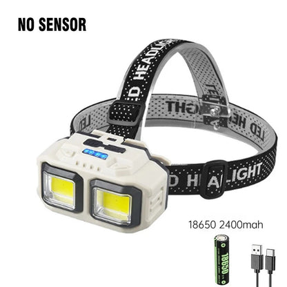 Powerful LED Headlamp COB Sensor Rechargeable Head Torch for Outdoor