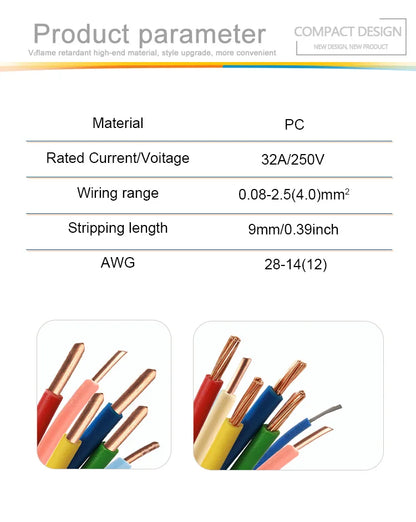 Mini Fast Universal Compact Conductor Junction Box Push-In Spring Terminal Block Wire Connector Electrical Cable Splitter