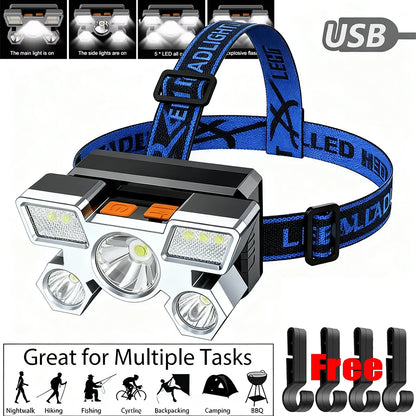 5 LED High Power Headlamp Portable Rechargeable HeadLight Built-in Battery Flashlight Outdoor Working Light for Fishing Camping