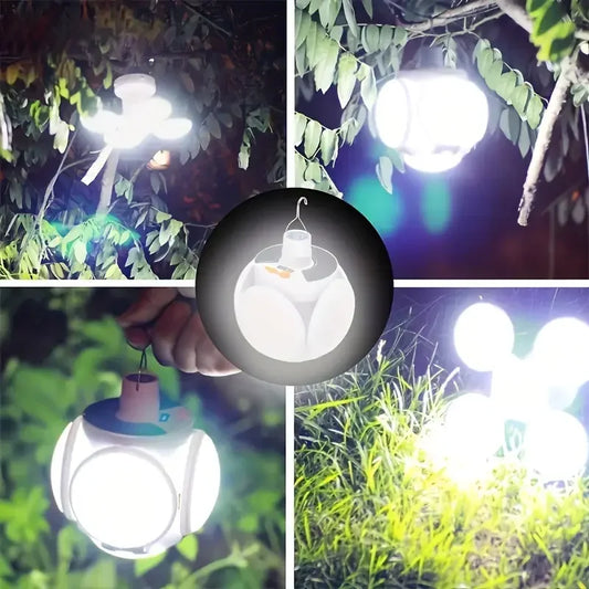 Portable LED Solar Camping Light Bulb Rechargeable Flashlight Waterproof Night Lamp Camping Supplies 5 Mode Adjustable with Hook