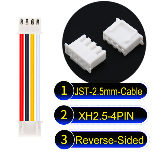 JST XH 2.5mm 4Pin Reverse-Side-Head cable with 22AWG copper wire and UL1007-certified PVC, ideal for home appliances, electrical equipment, etc.