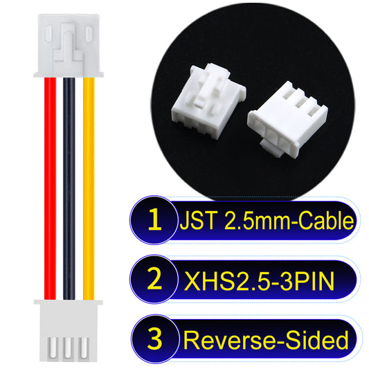 JST XHS with Belt Lock 3Pin Reverse-Side-Head cable, 2.54mm pitch, 22AWG copper wire, UL1007 certified, ideal for home appliances, electrical systems, and LED lighting applications.