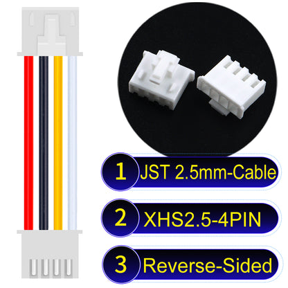 JST XHS with Belt Lock 4Pin Reverse-Side-Head cable, 2.54mm pitch, 22AWG copper wire, UL1007 certified, ideal for home appliances, electrical systems, and LED lighting applications.