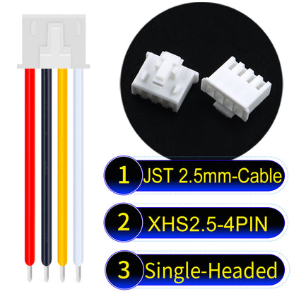 JST XHS with Belt Lock 2.5mm 4Pin single-headed cable with 22AWG copper wire and UL1007-certified PVC, suitable for home appliances, electrical equipment, and LED lighting.
