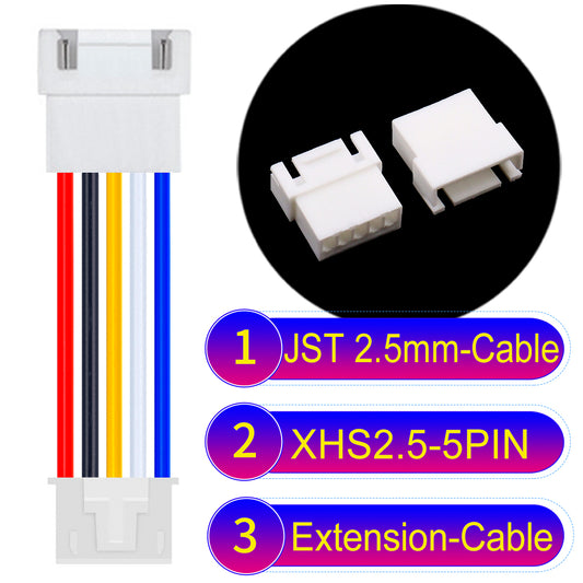 JST XHS with Belt Lock 5Pin Male Female Extension Cable, 2.54mm pitch, 22AWG copper wire, UL1007 certified, ideal for home appliances, electrical systems, and LED lighting applications.