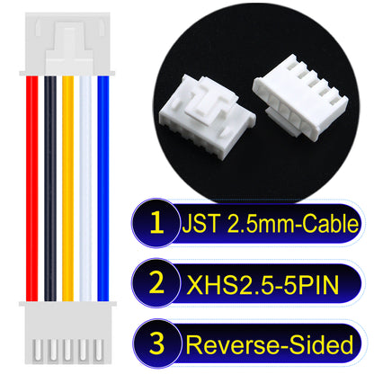 JST XHS with Belt Lock 5Pin Reverse-Side-Head cable, 2.54mm pitch, 22AWG copper wire, UL1007 certified, ideal for home appliances, electrical systems, and LED lighting applications.
