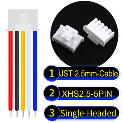 JST XHS with Belt Lock 2.5mm 5Pin single-headed cable with 22AWG copper wire and UL1007-certified PVC, suitable for home appliances, electrical equipment, and LED lighting.
