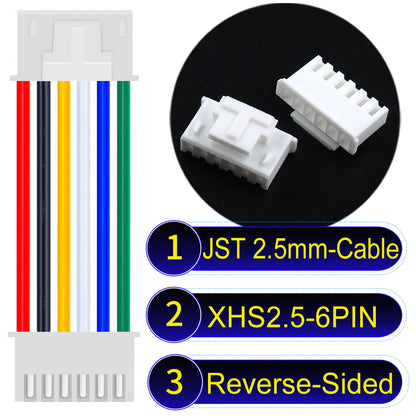 JST XHS with Belt Lock 6Pin Reverse-Side-Head cable, 2.54mm pitch, 22AWG copper wire, UL1007 certified, ideal for home appliances, electrical systems, and LED lighting applications.