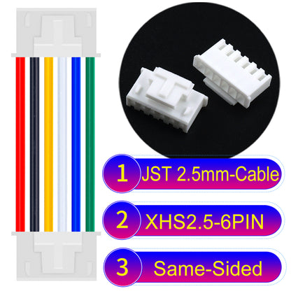 JST XHS with Belt Lock 2.5mm 6Pin Same-Side-Head cable with 22AWG copper wire and UL1007-certified PVC, suitable for home appliances, electrical equipment, and LED lighting.
