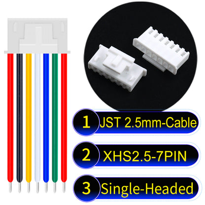 JST XHS with Belt Lock 2.5mm 7Pin single-headed cable with 22AWG copper wire and UL1007-certified PVC, suitable for home appliances, electrical equipment, and LED lighting.