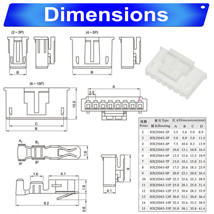 Detailed view of YEONHO SMH250 2.5 connector pins and crimp terminals