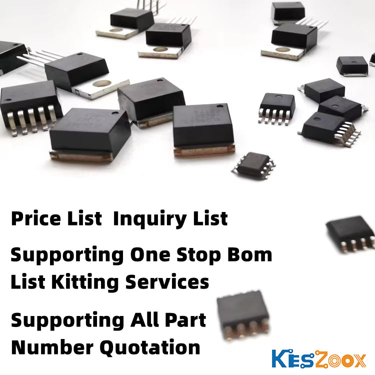 Keszoox IC chip quotation and BOM kitting service — D2PAK TO-263 and SOP-8 IC chips scattered on white background — price list inquiry list, one-stop BOM list kitting services, all part number quotation supported — fast RFQ response for any IC part number worldwide