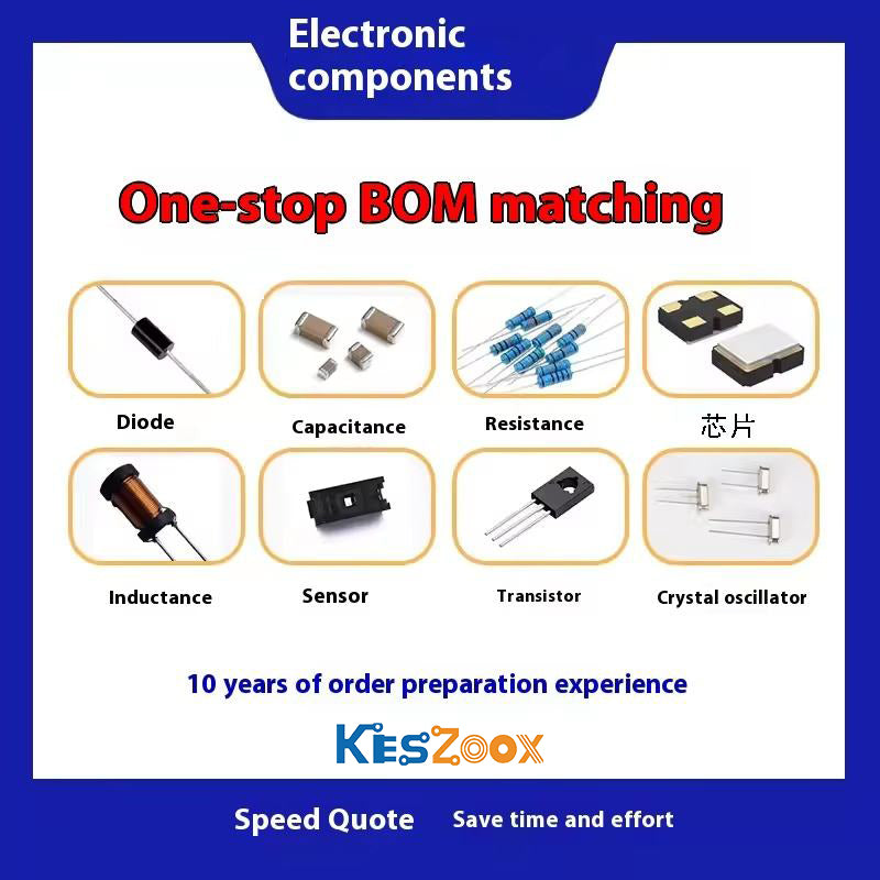 Keszoox one-stop BOM matching service — 8 electronic component categories in stock: diode DO-41 axial, capacitance MLCC 0402 ceramic, resistance metal film axial, IC chips semiconductor, inductance toroidal through-hole, sensor module, transistor TO-220 power, crystal oscillator SMD timing device — 10 years order preparation experience — speed quote save time and effort — global electronic component spot stock distributor ships to 100+ countries
