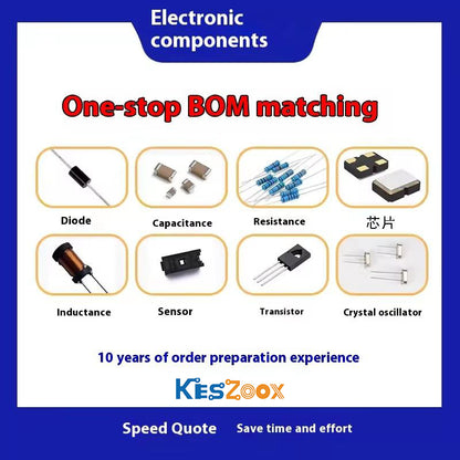 Keszoox one-stop BOM matching service — 8 electronic component categories in stock: diode DO-41 axial, capacitance MLCC 0402 ceramic, resistance metal film axial, IC chips semiconductor, inductance toroidal through-hole, sensor module, transistor TO-220 power, crystal oscillator SMD timing device — 10 years order preparation experience — speed quote save time and effort — global electronic component spot stock distributor ships to 100+ countries

