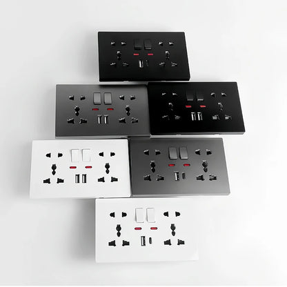 AC 110-250V universal wall outlet 2 gang with switch and USB-C USB charging ports