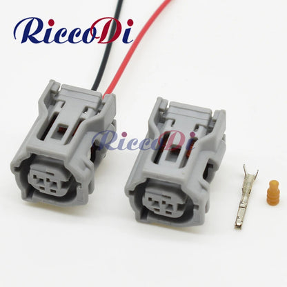 Assembly view of 2-hole AC assembly car connector with plastic housing and electric wire socket for reliable auto electrical connection