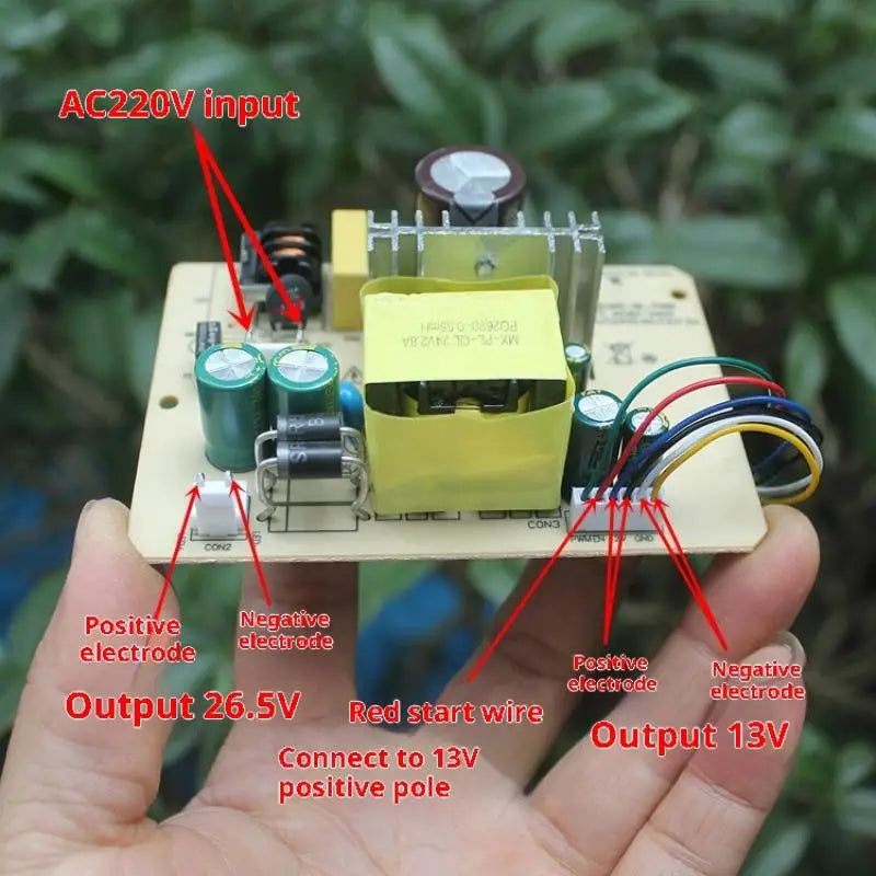 Power adapter dual switching module for AC220V input and DC output