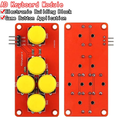 AD keyboard simulated five-key analog button module for Arduino sensor expansion board, compatible with DIY electronics projects