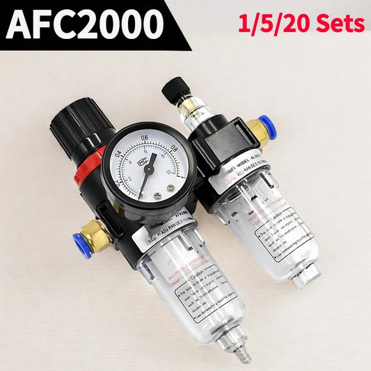 1/5/20 Sets AFC2000 1/4" air compressor oil water separator filter regulator trap with pressure reducing valve for airbrush
