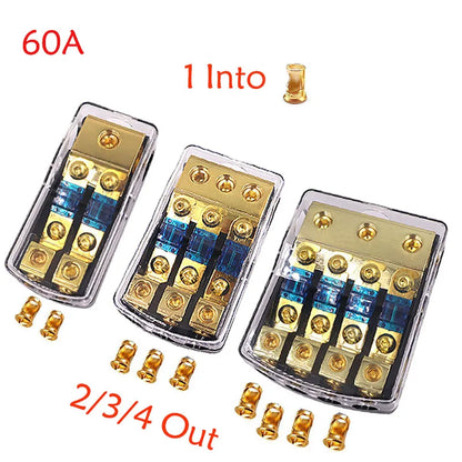 AGU 60A fuse holder 1 into 2/3/4 out power distribution box splitter with fuse core for car audio system