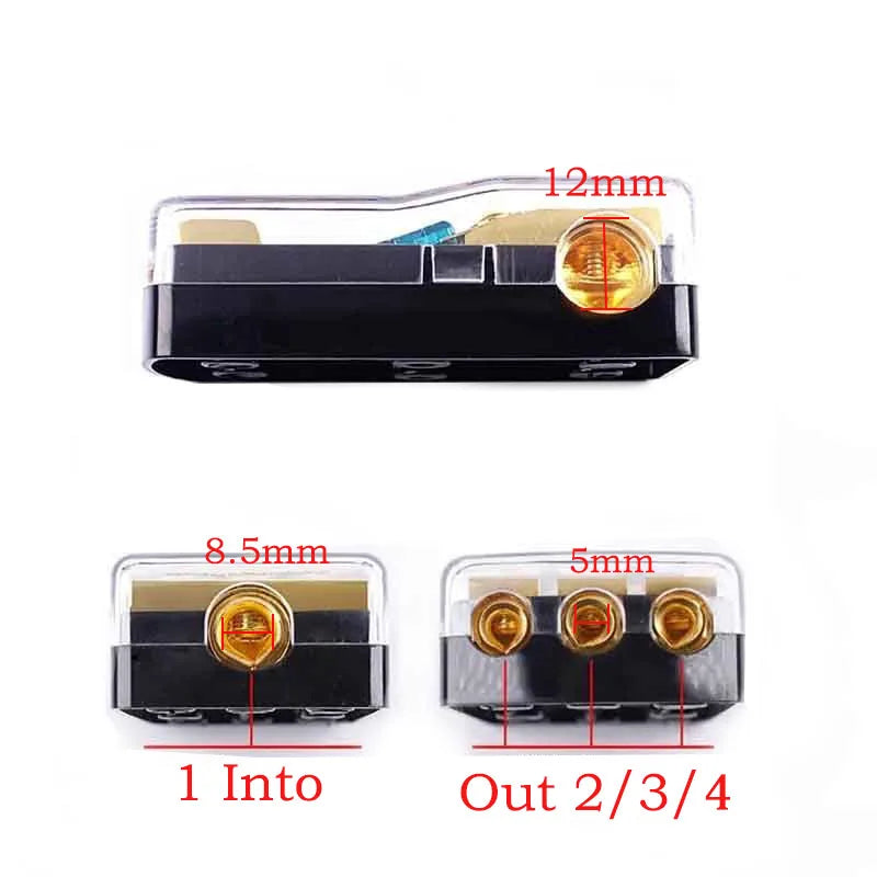 AGU 60A fuse holder showing splitter for multiple outputs and fuse core