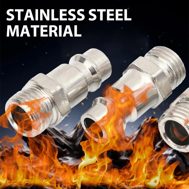 Pneumatic air compressor coupling connector installation and usage