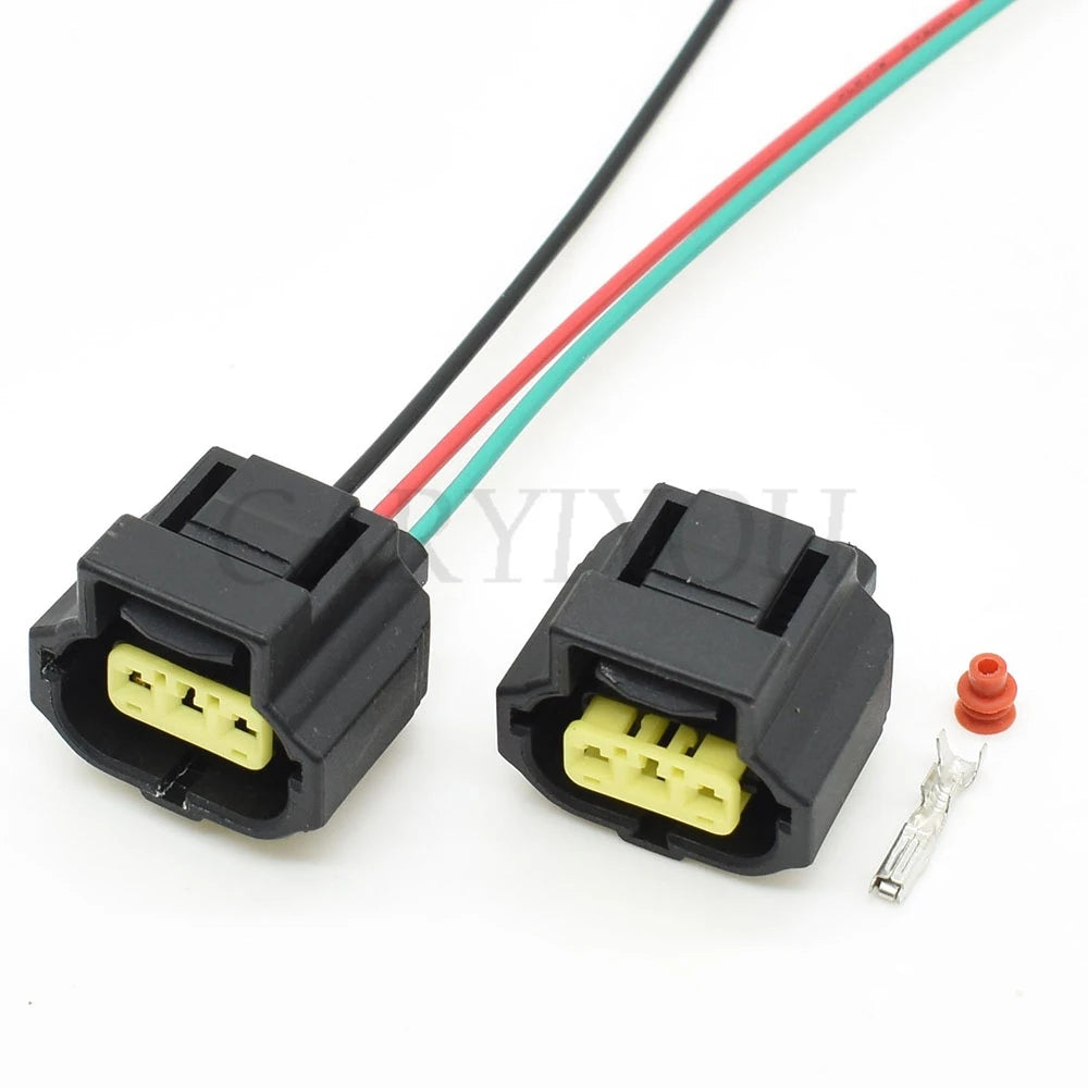 3-pin auto alternator connector 184032-1 installed in engine showing secure wire harness connection