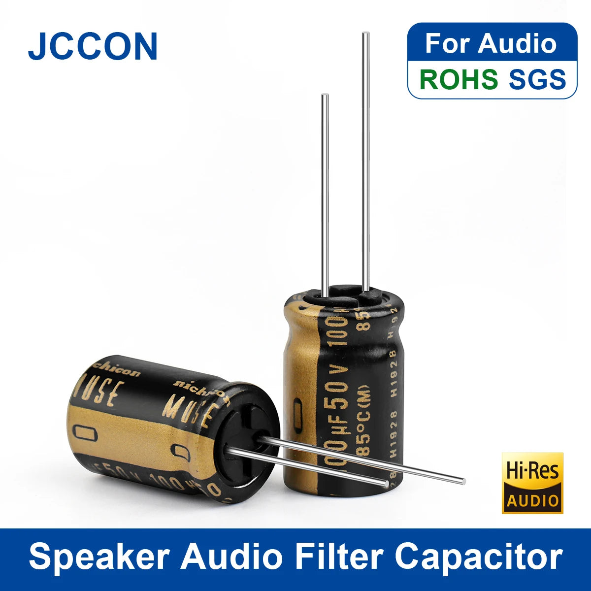 Aluminum electrolytic audio capacitor, 25µF-100µF, ideal for HiFi speaker and amplifier circuits